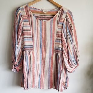 Linen Summer Striped Top LG
